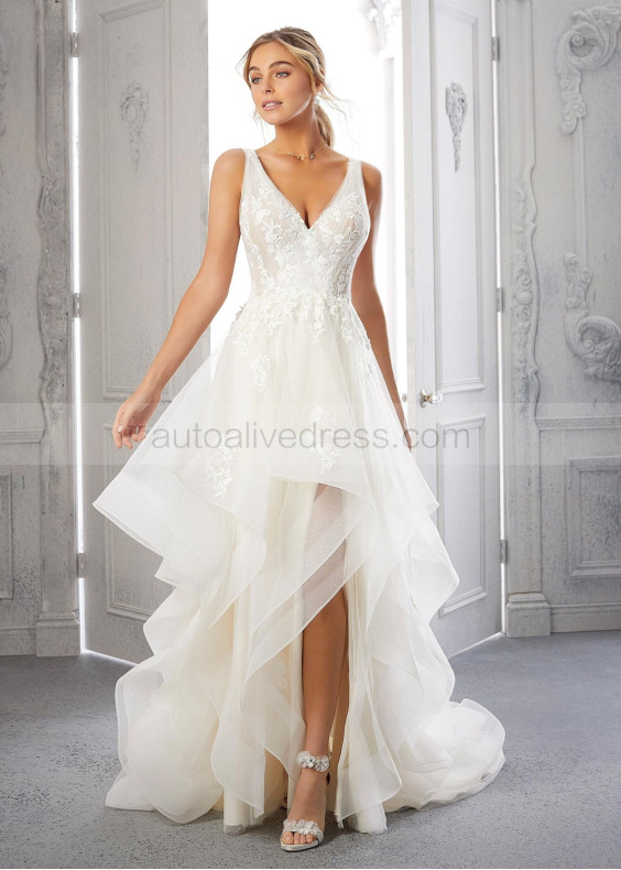 Ivory Lace Tulle Wedding Dress With Horsehair Edge Ivory Lace Tulle Wedding Dress With Horsehair Edge